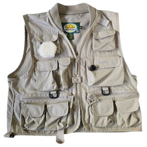 Cabelas Vest Mens Medium Khaki Fishing Hunting Safari Pockets Outdoor Utility